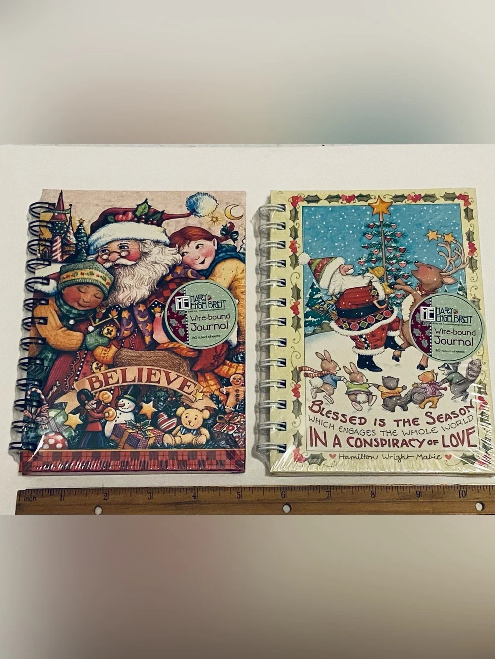 Mary Englebreit Wire-Bound Journals (2) New - Holiday Santa 'Believe'